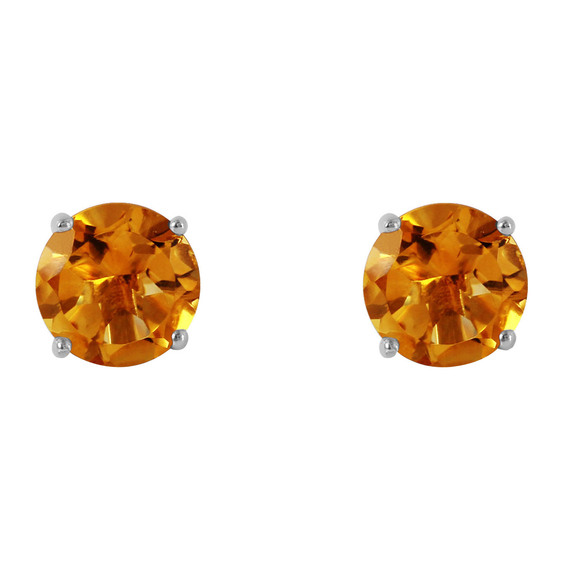14K. SOLID GOLD STUD EARRING WITH NATURAL CITRINES (White Gold) - Picture 2 of 3
